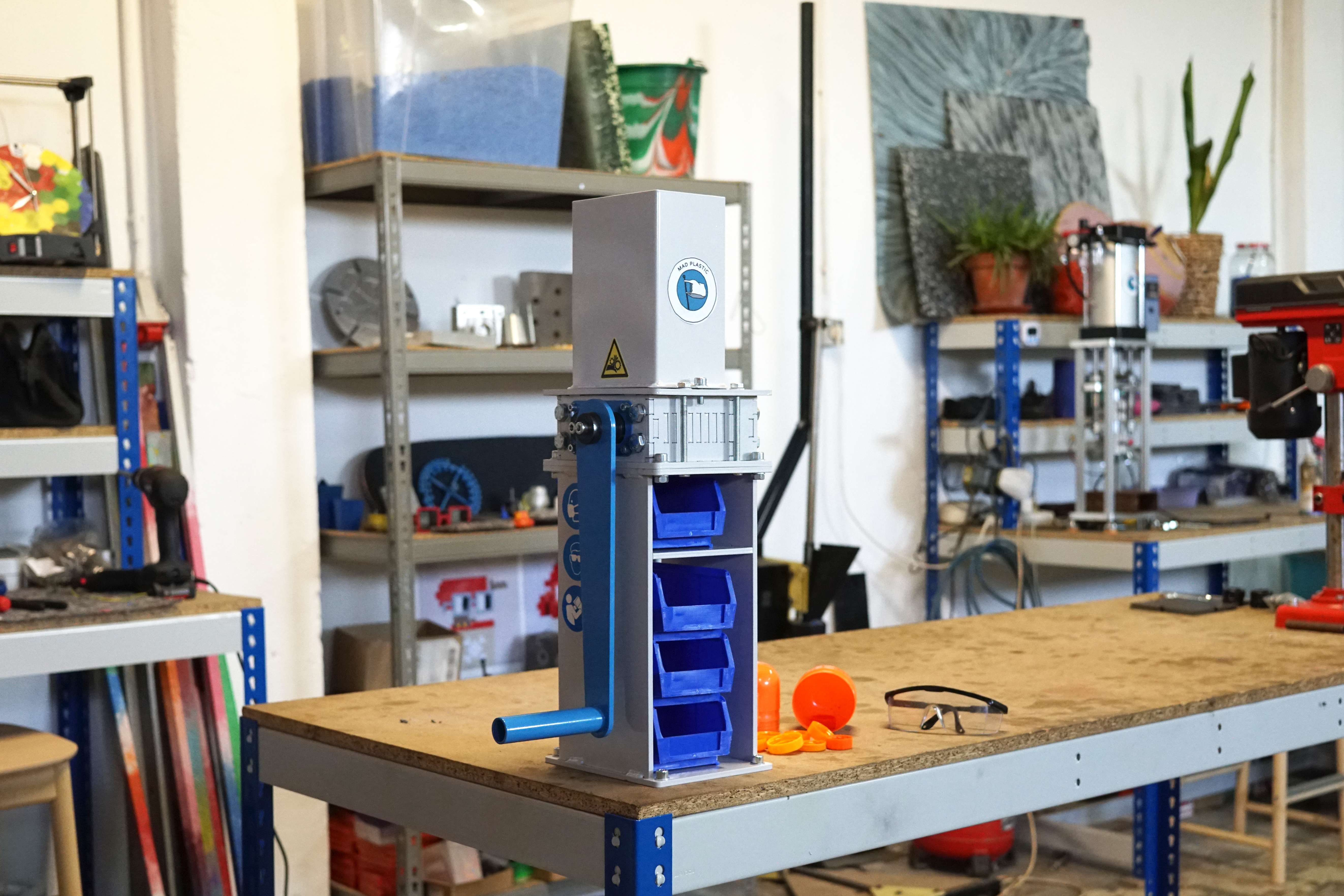 Manual Shredder on a workbench